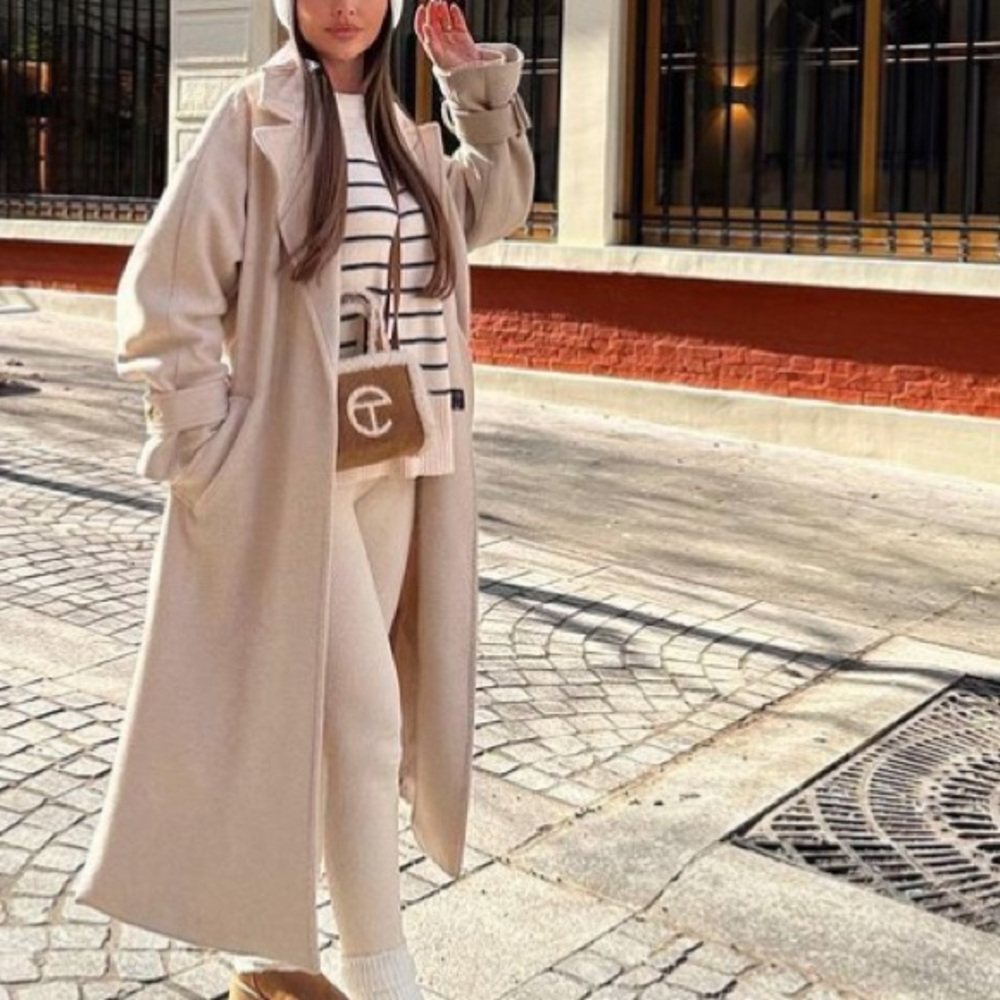 NWT Zara Belted Manteco Wool Coat Size M